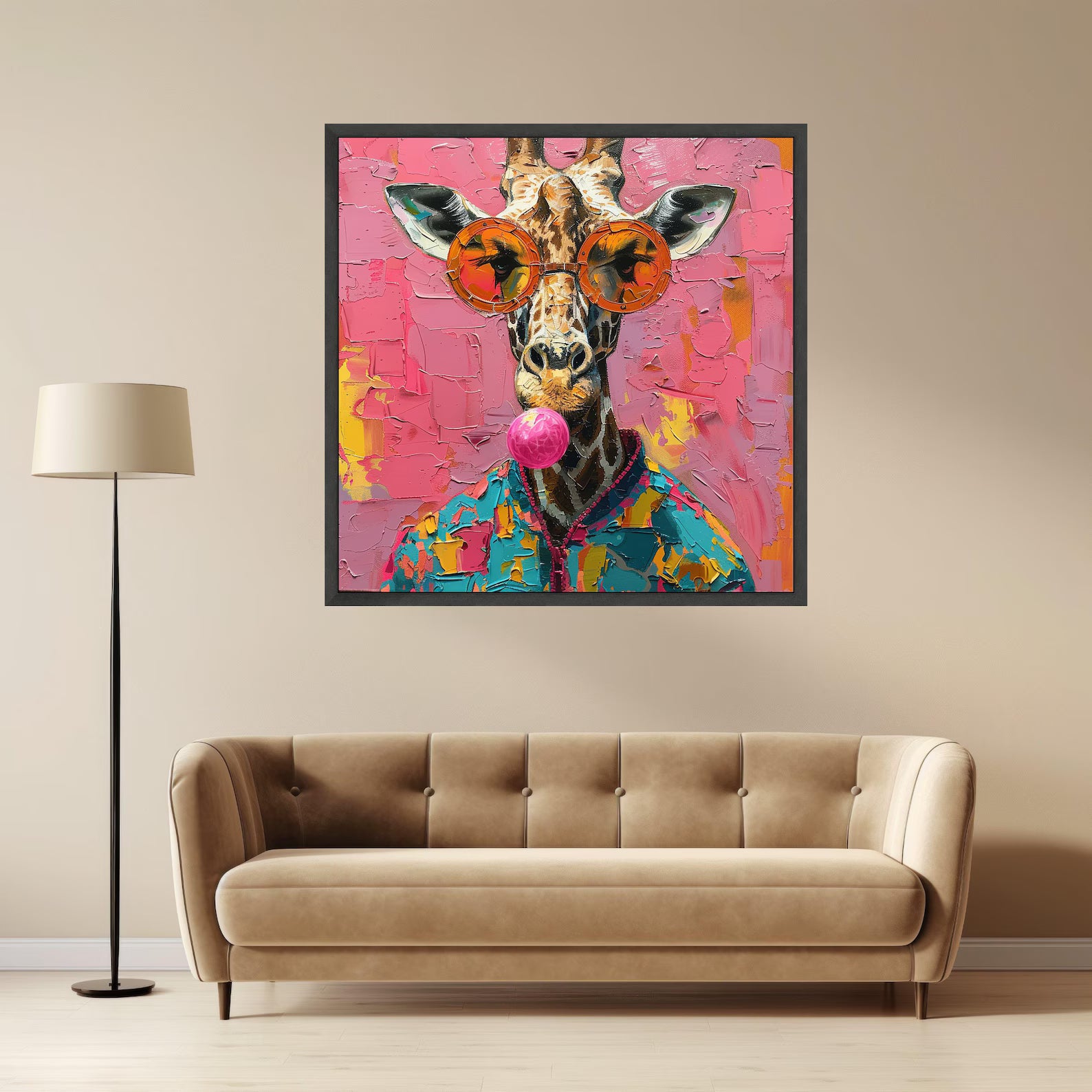 Bubblegum Giraffe – Colorful Animal Oil Painting#yy721108