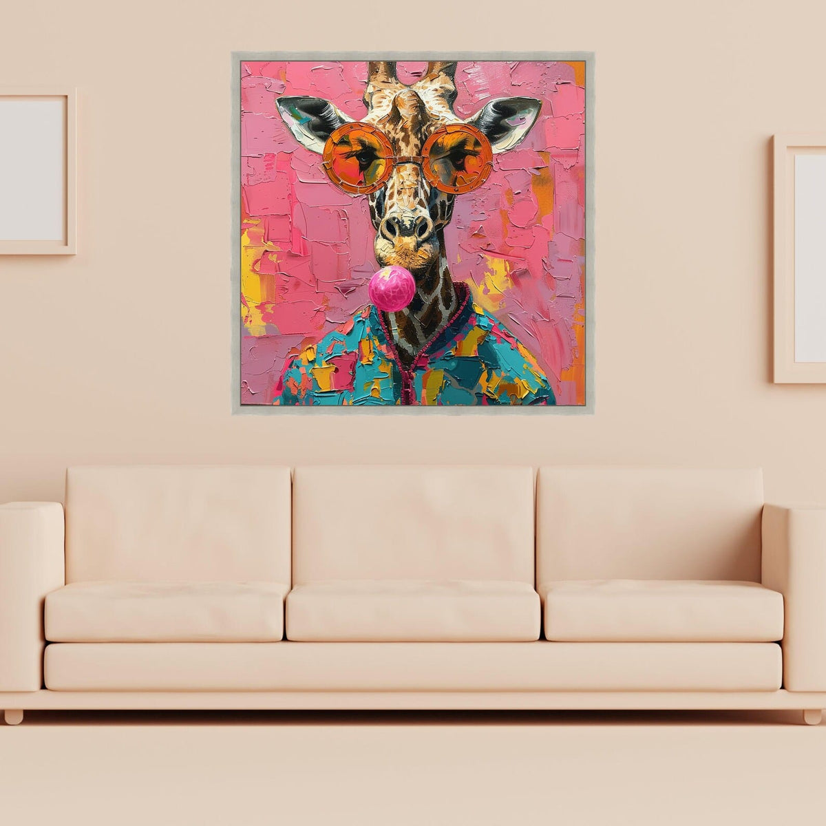 Bubblegum Giraffe – Colorful Animal Oil Painting#yy721108