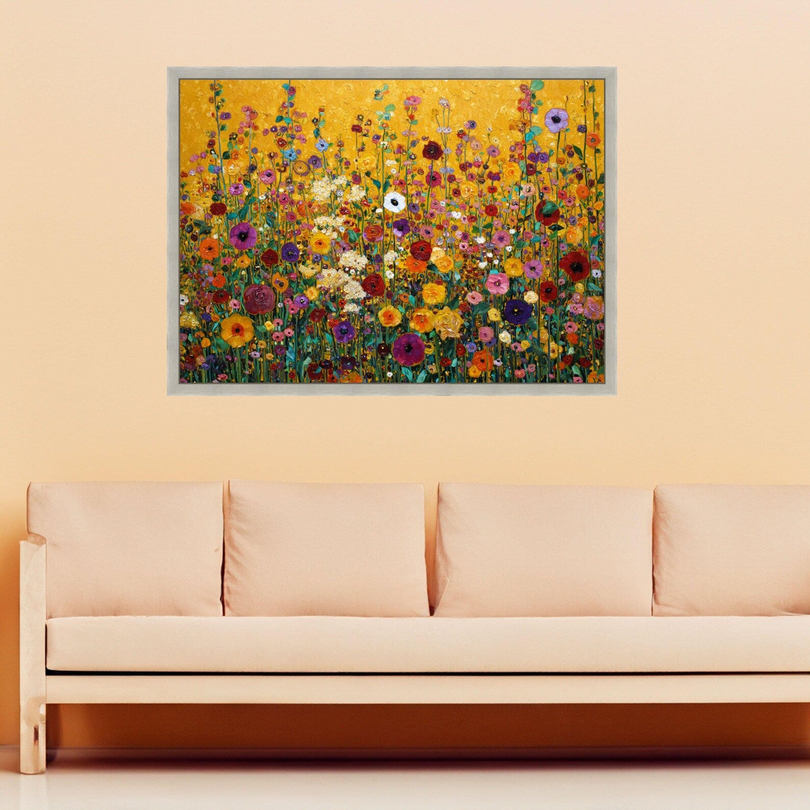 Colorful Wildflower Wall Art – Floral Meadow Canvas Painting#yy721110