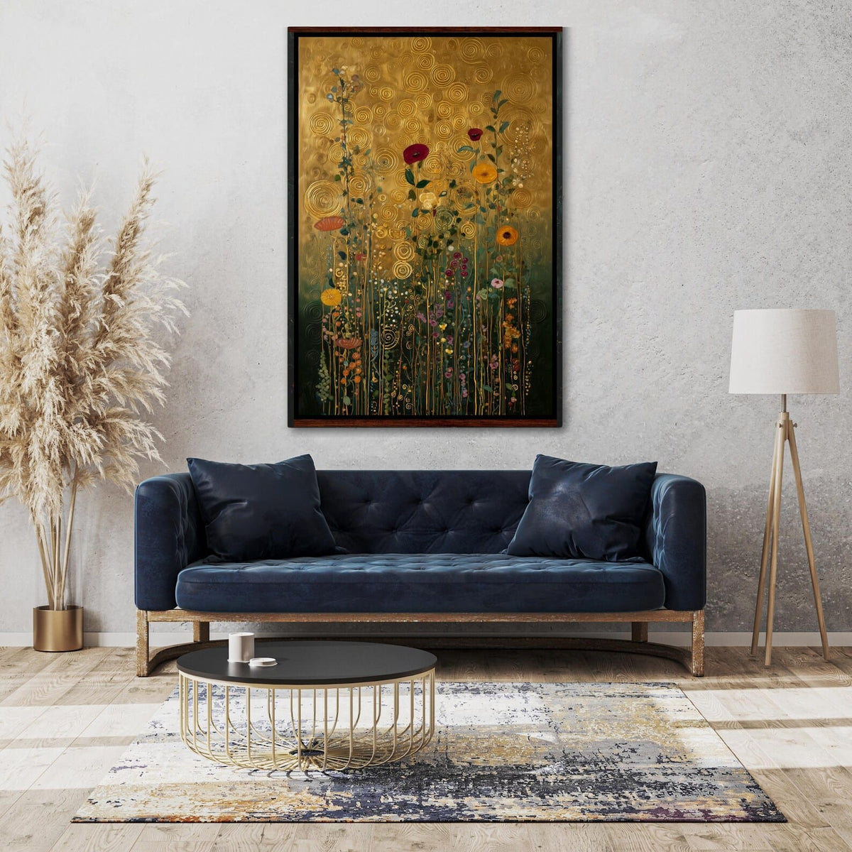 Gold Floral Wall Art – Botanical Garden Canvas Painting#yy721115