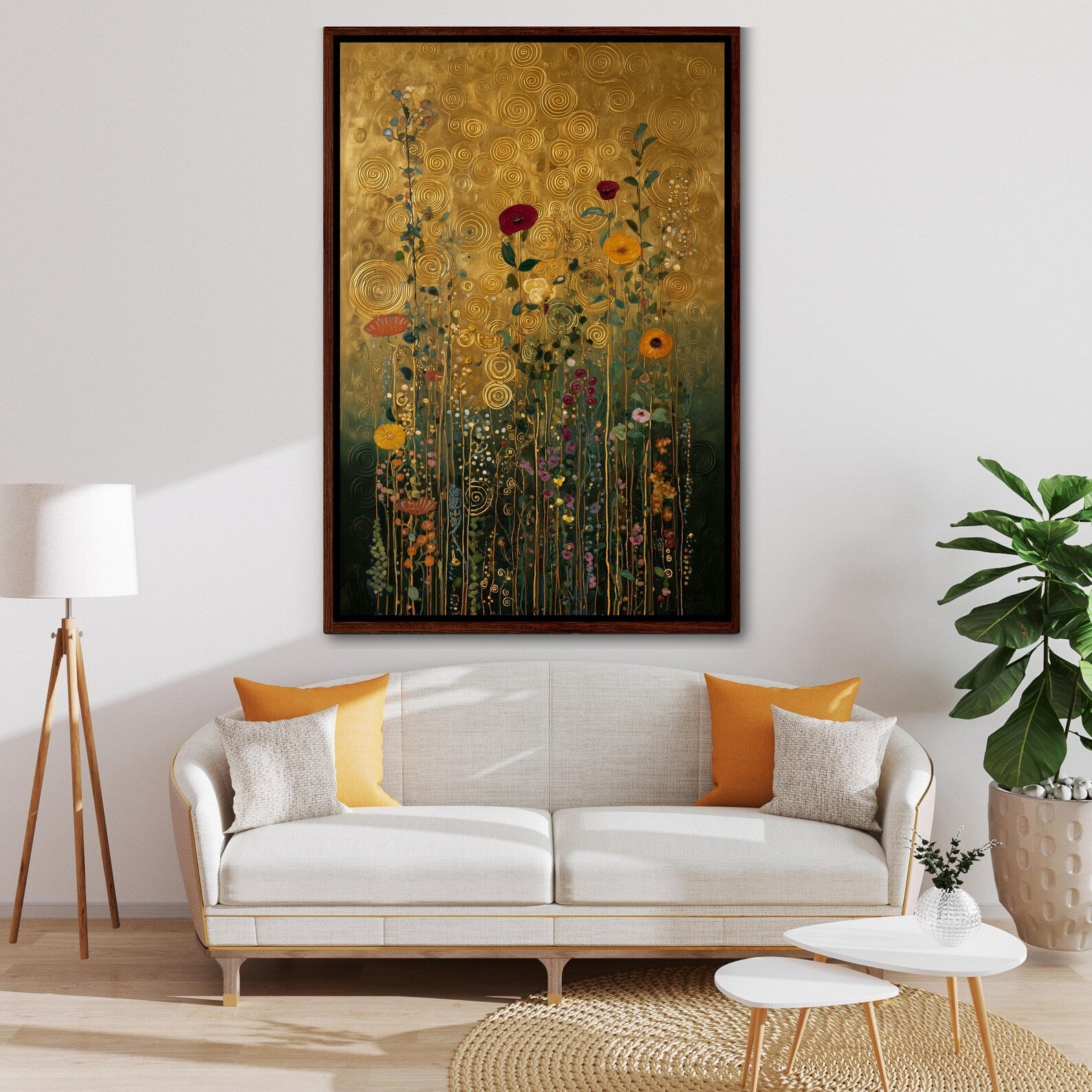 Gold Floral Wall Art – Botanical Garden Canvas Painting#yy721115