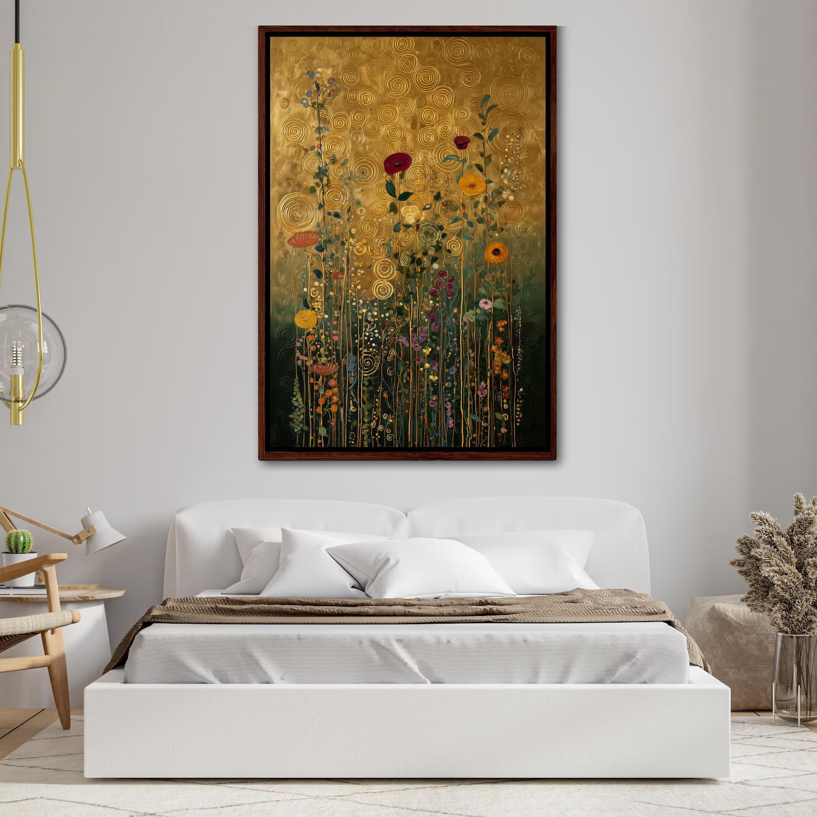 Gold Floral Wall Art – Botanical Garden Canvas Painting#yy721115