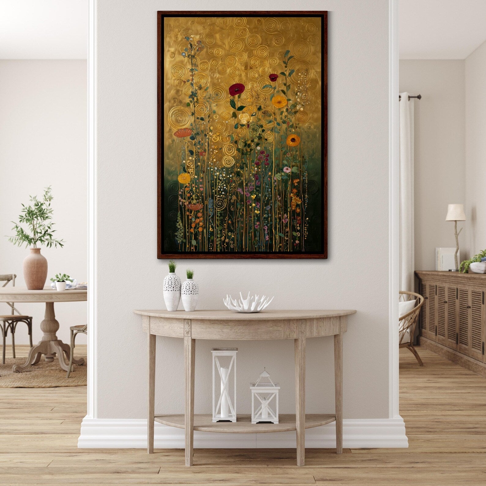 Gold Floral Wall Art – Botanical Garden Canvas Painting#yy721115