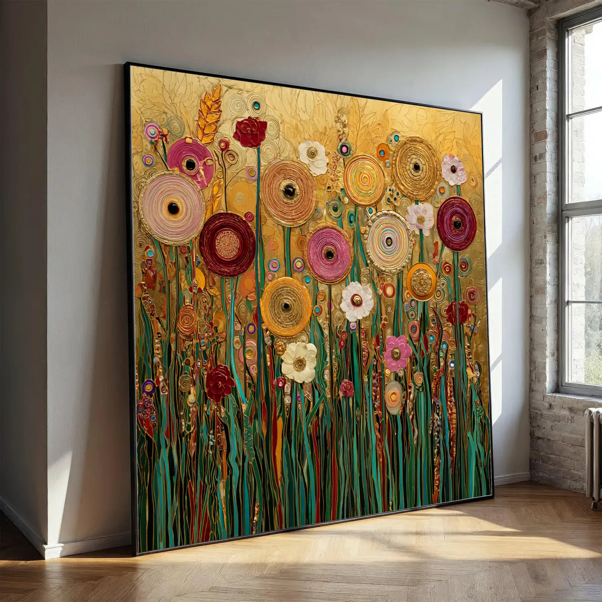 texture Gold Floral Wall Art – Luxury Botanical Canvas Painting#yy721125
