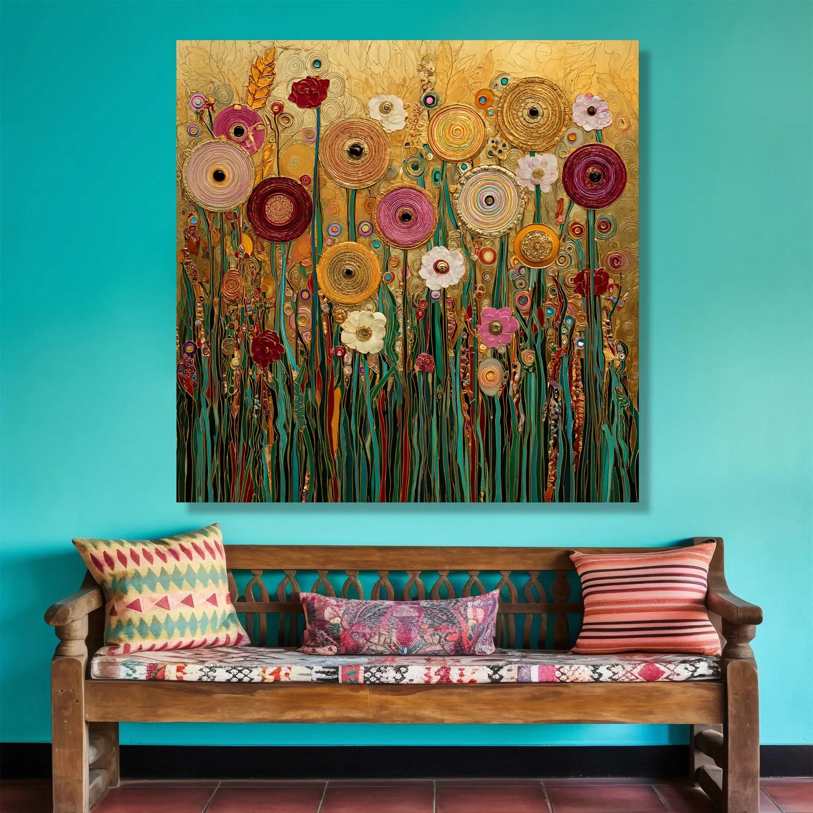 Gold Floral Wall Art – Luxury Botanical Canvas Painting#yy721125