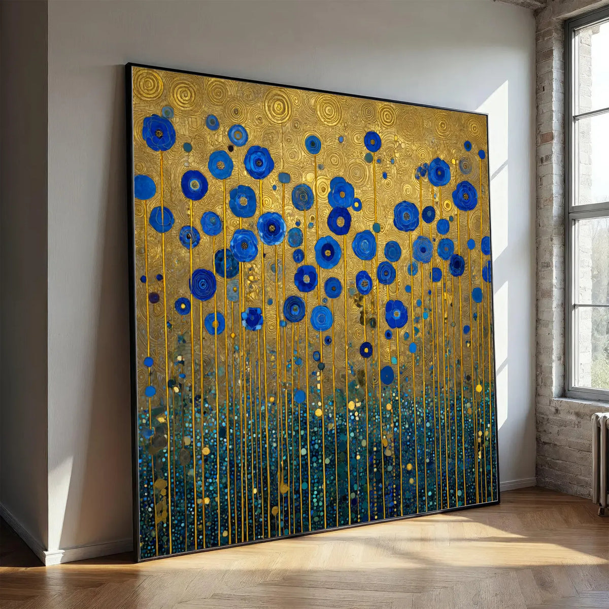Blue Floral Wall Art – Gold Botanical Canvas Painting#yy721127