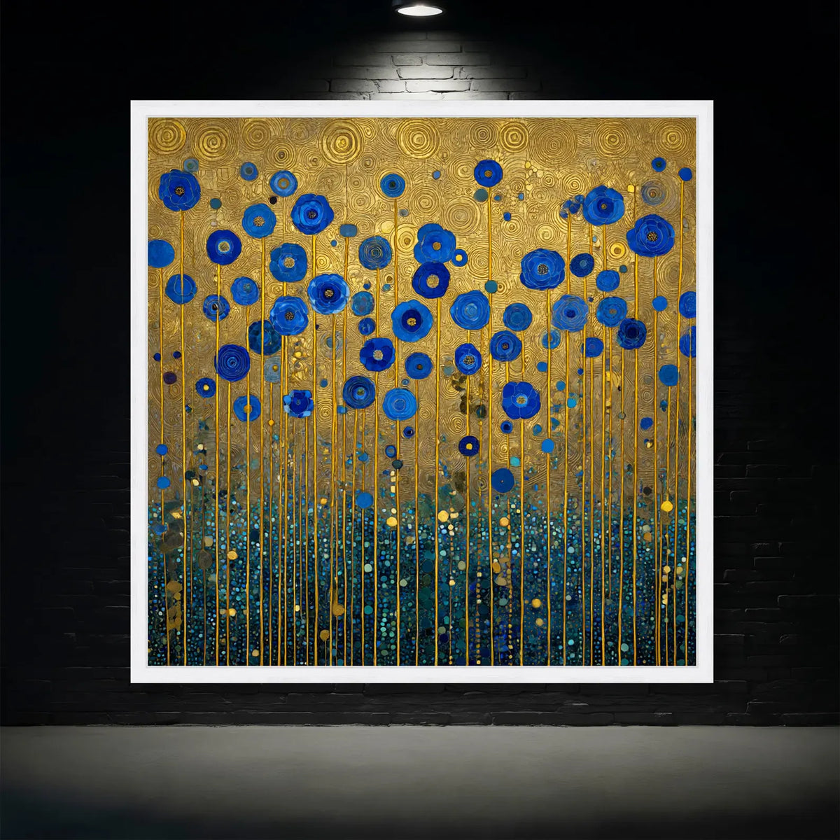 Blue Floral Wall Art – Gold Botanical Canvas Painting#yy721127