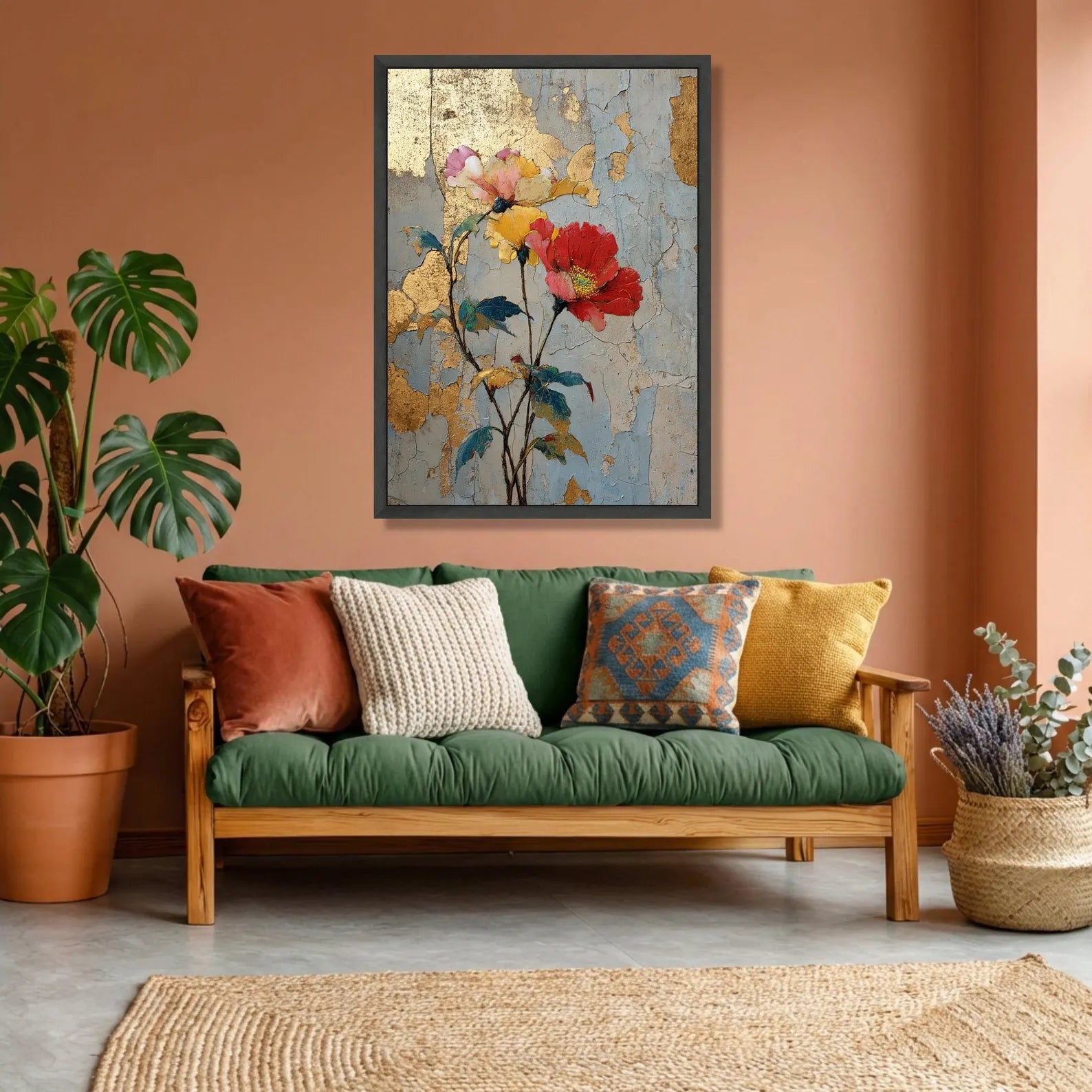 Crimson Petals – Textured Floral Oil Painting#yy721129