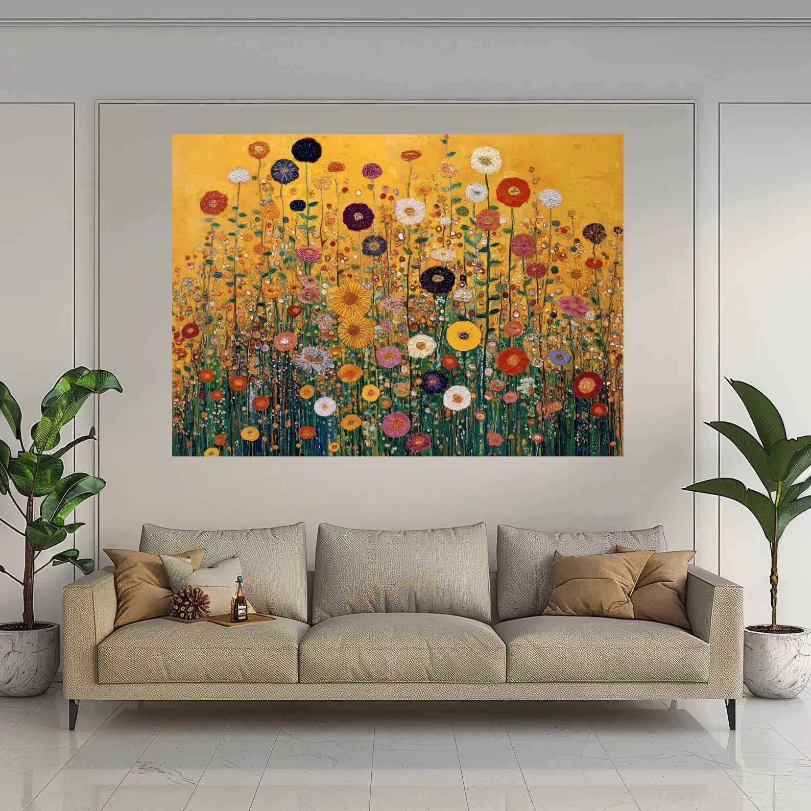 Golden Wildflower Wall Art – Colorful Botanical Canvas Painting#yy721130