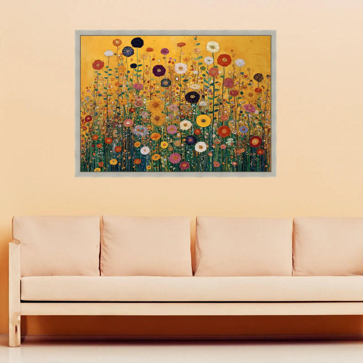 Golden Wildflower Wall Art – Colorful Botanical Canvas Painting#yy721130