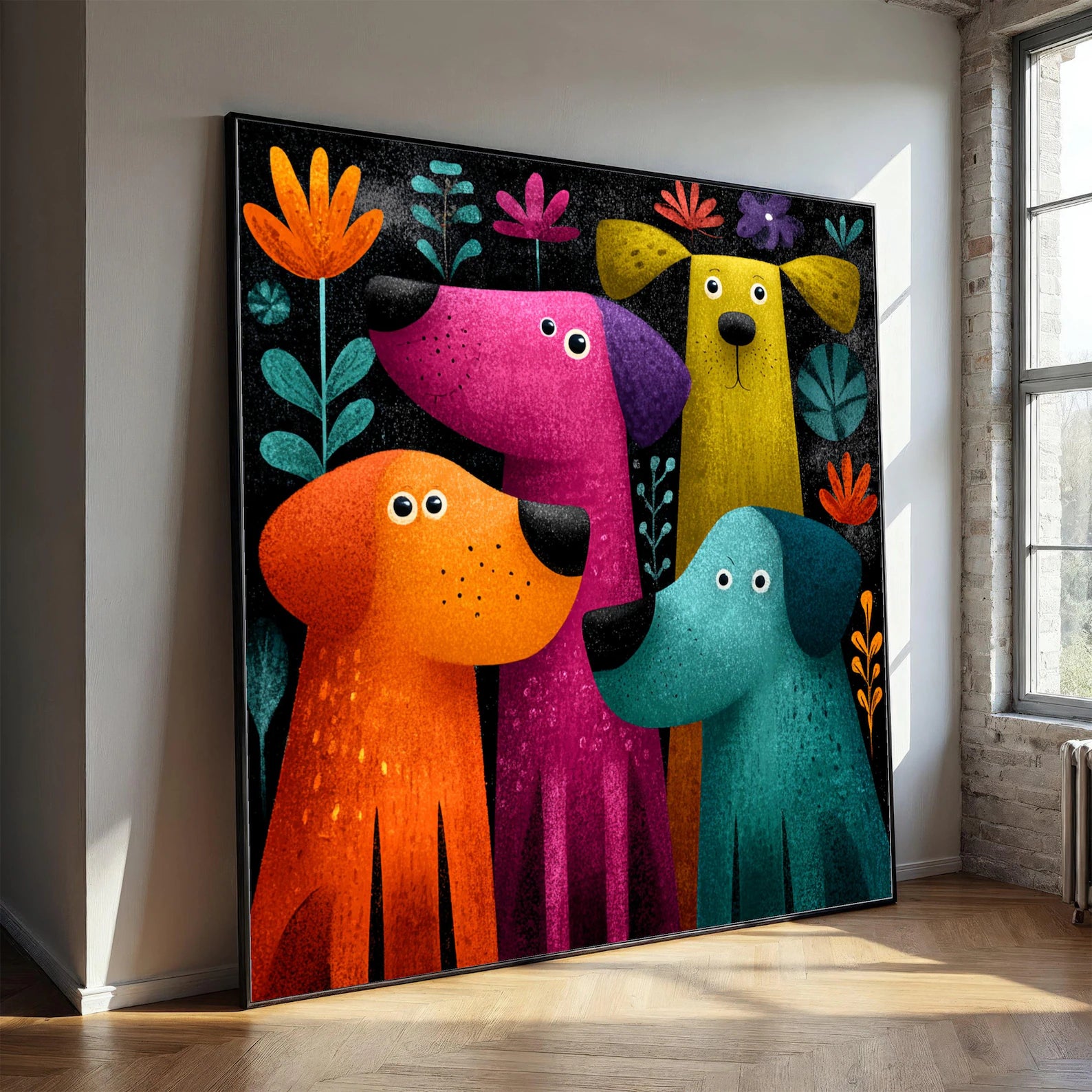 Happy Hounds – Colorful Dog Oil Painting#yy721138