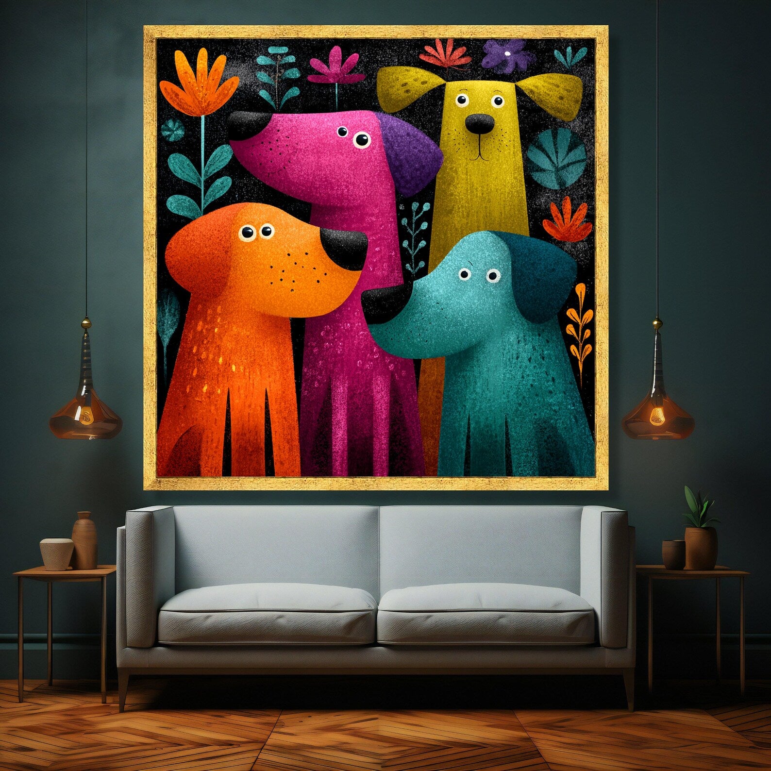 Happy Hounds – Colorful Dog Oil Painting#yy721138