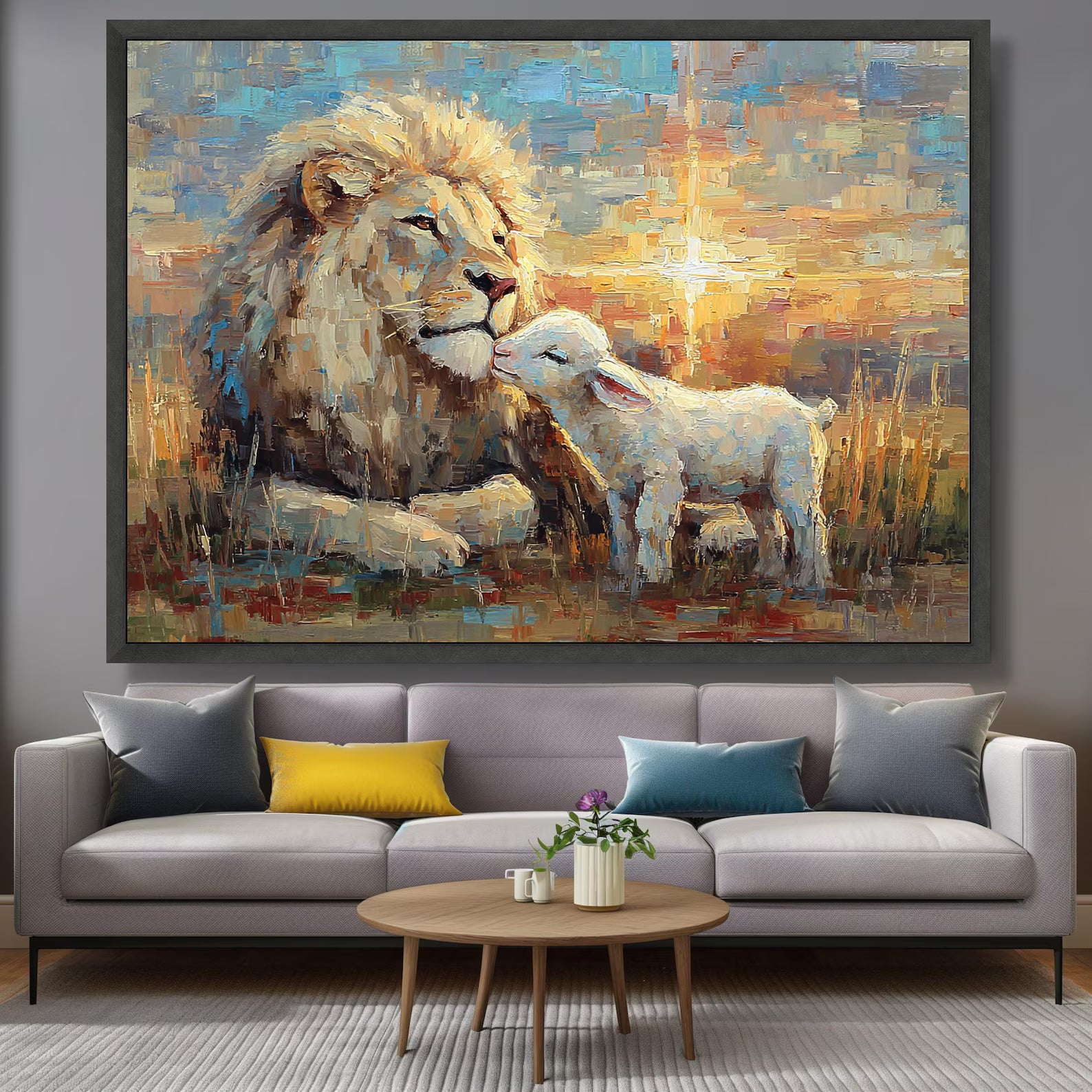 Peaceful Kingdom – Lion and Lamb Oil Painting#yy721139