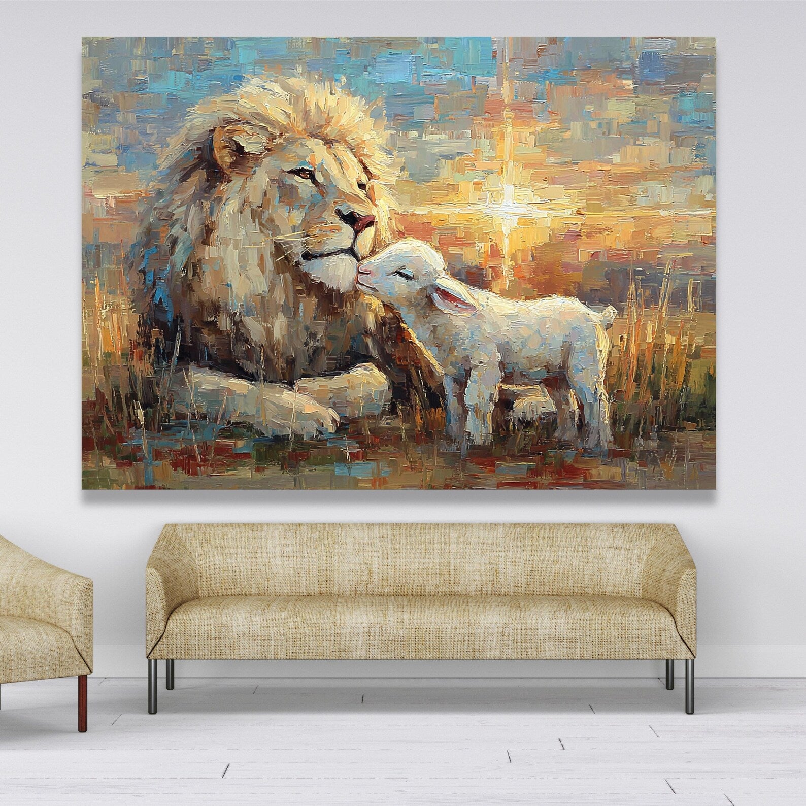 Peaceful Kingdom – Lion and Lamb Oil Painting#yy721139