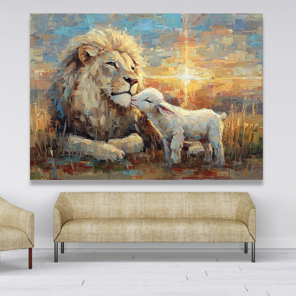 Peaceful Kingdom – Lion and Lamb Oil Painting#yy721139
