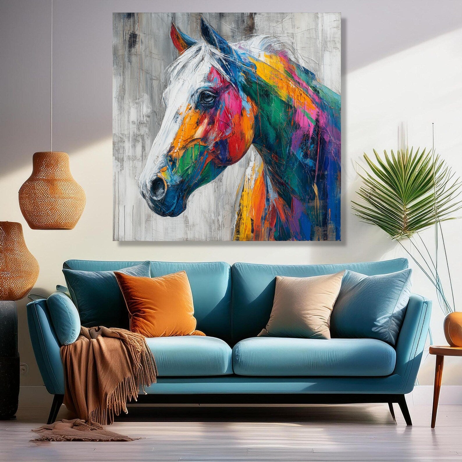 Chromatic Spirit – Colorful Horse Oil Painting#yy721142