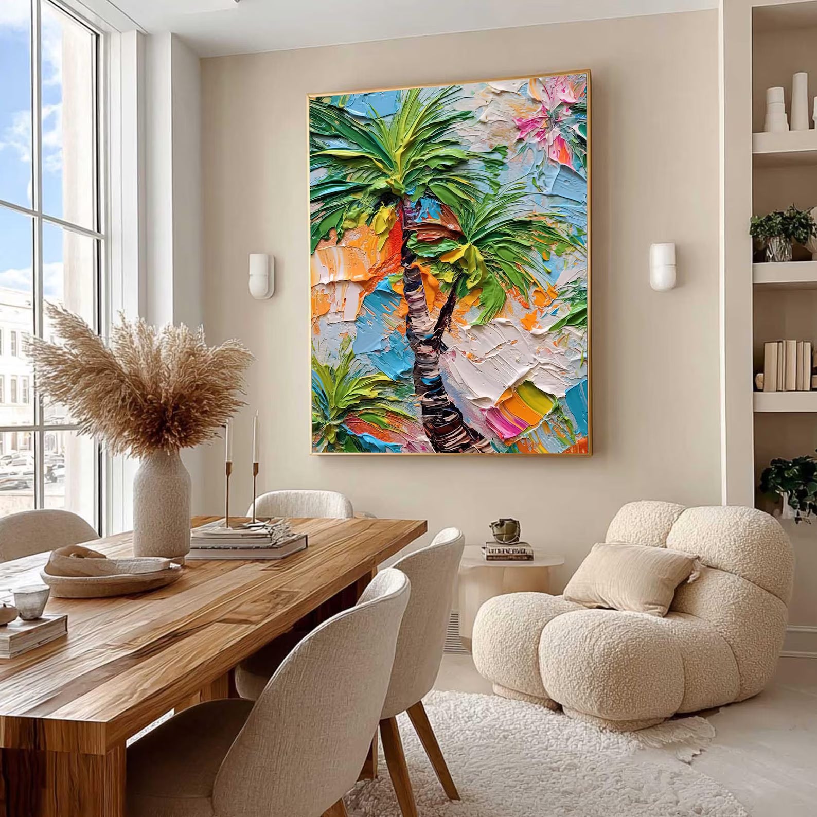 Tropical Rhythm – Textured Palm Tree Oil Painting#yy721144