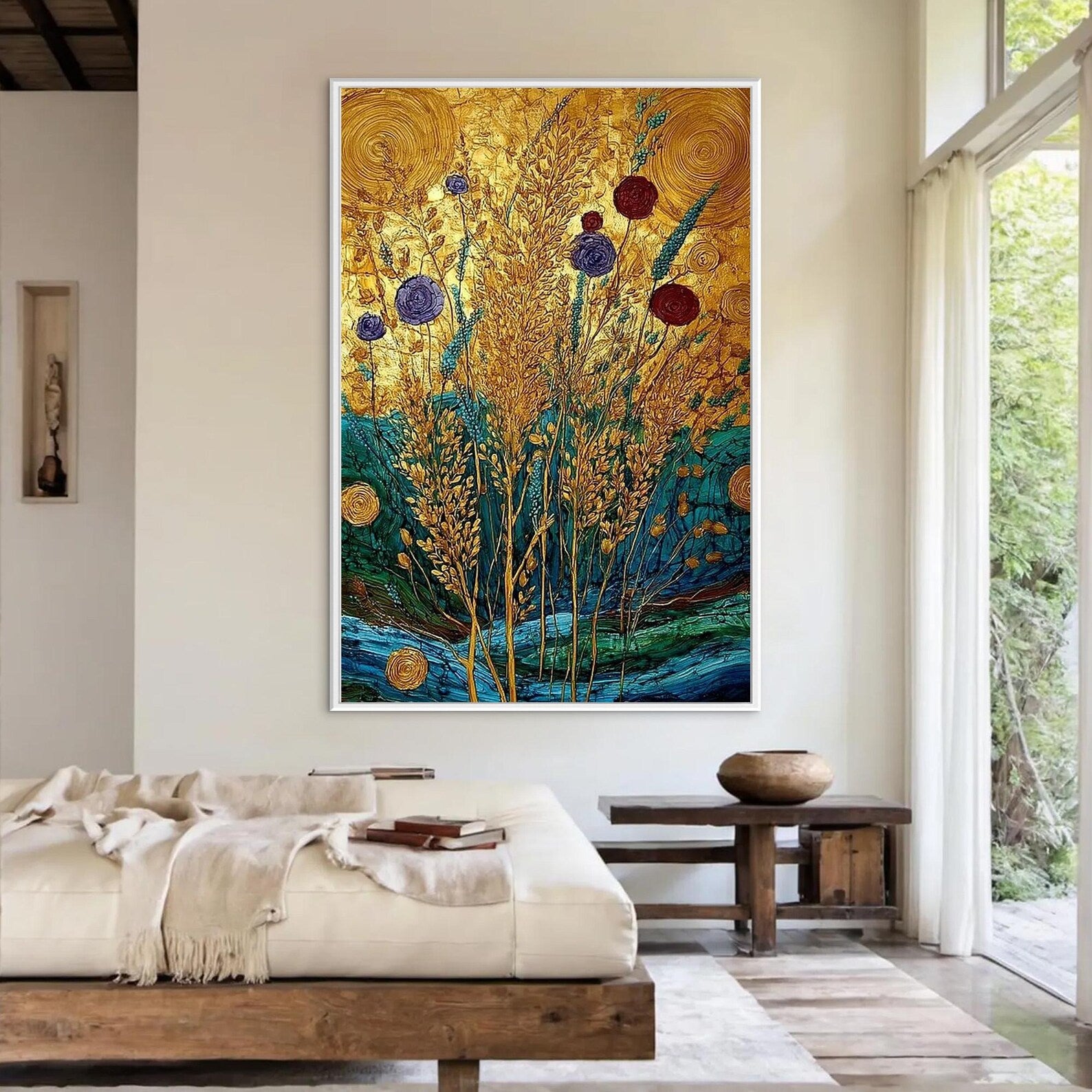 Golden Botanical Wall Art – Luxury Floral Canvas Painting#yy721145