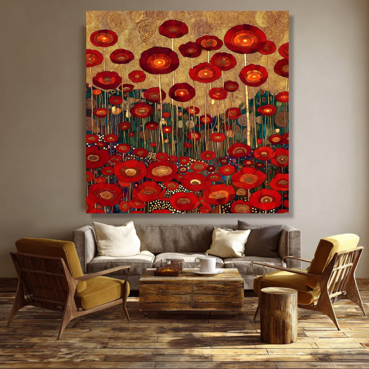 Crimson Bloom Field – Textured Red Poppy Oil Painting#yy721153
