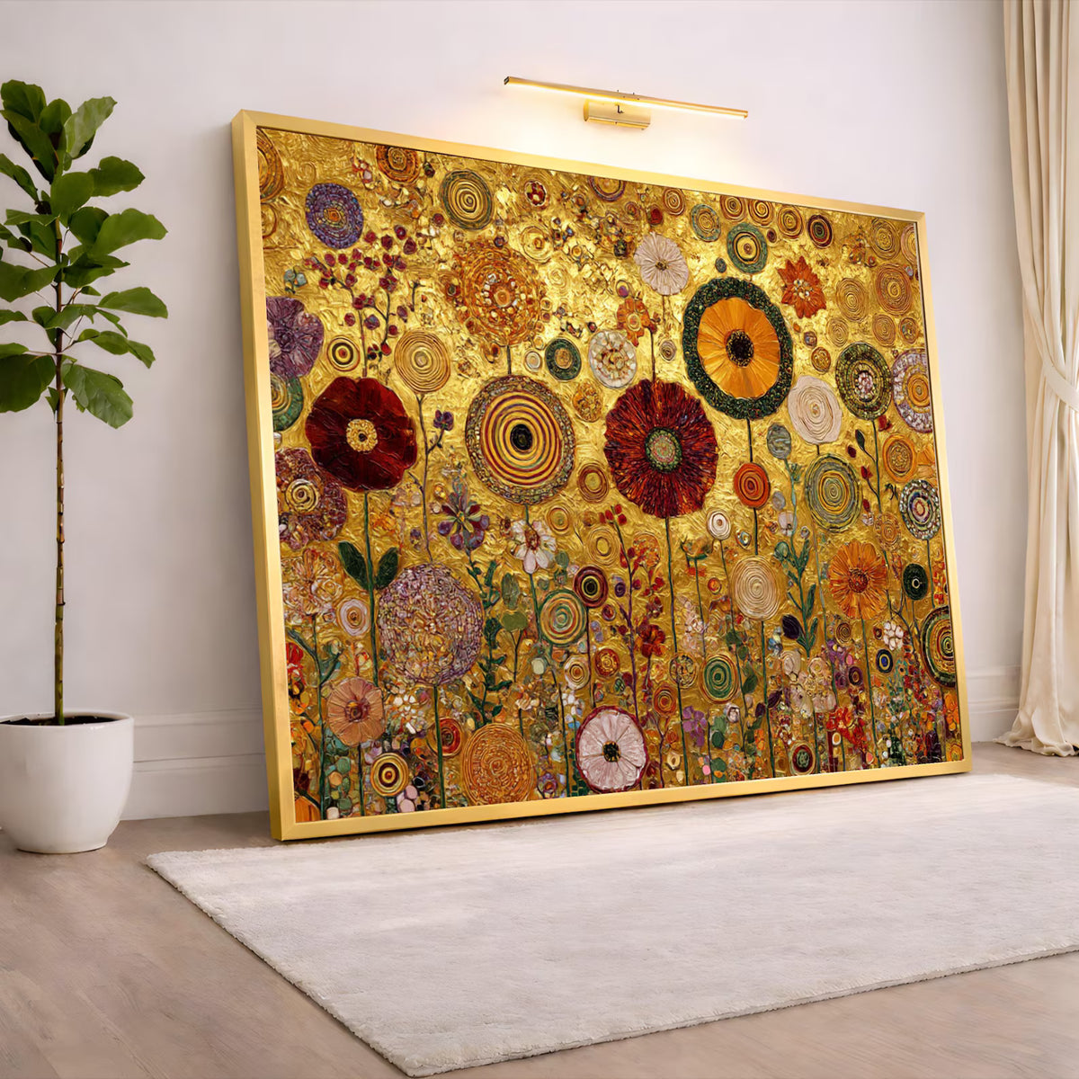 texture Gold Floral Garden Wall Art – Luxury Botanical Canvas Painting#yy721155