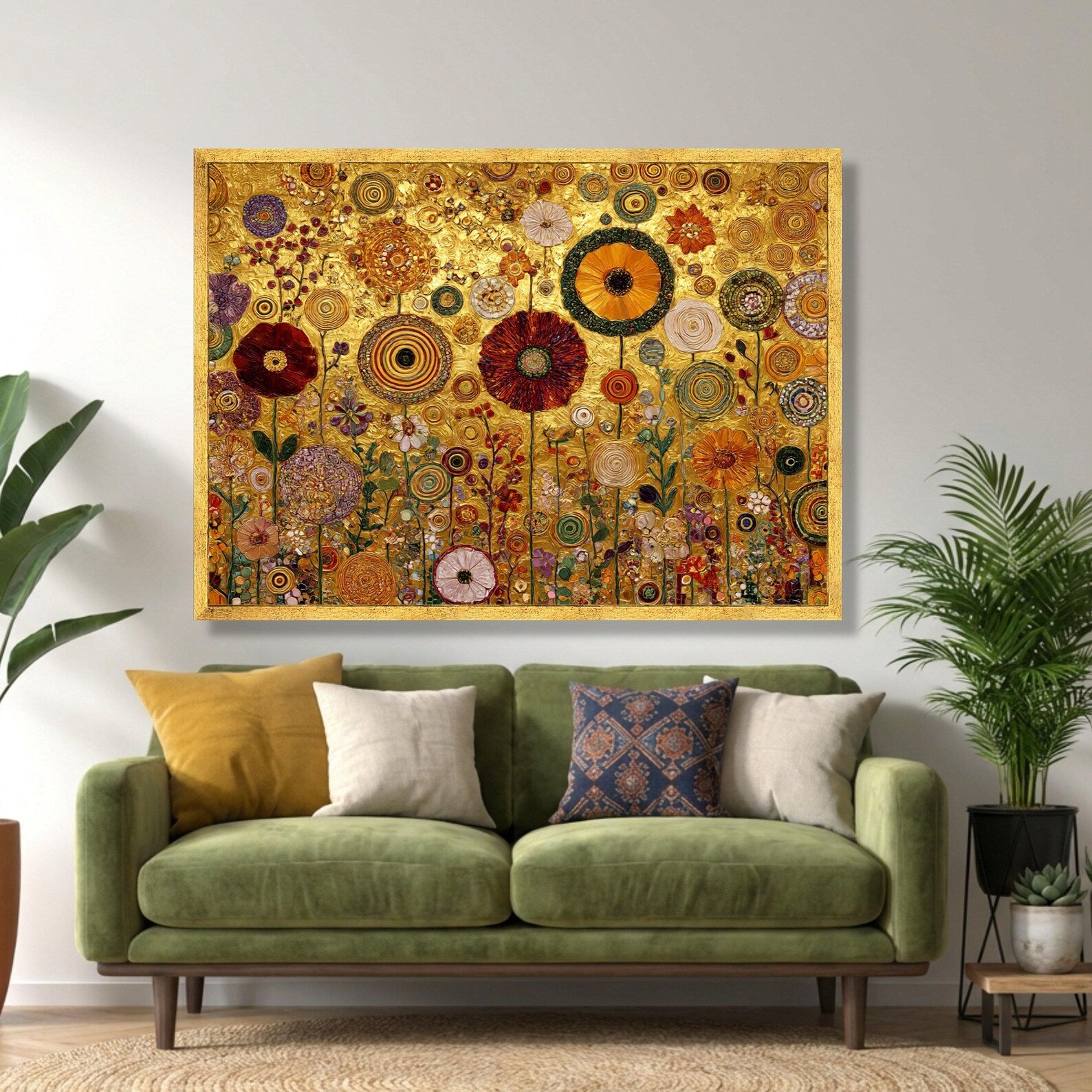 Gold Floral Garden Wall Art – Luxury Botanical Canvas Painting#yy721155
