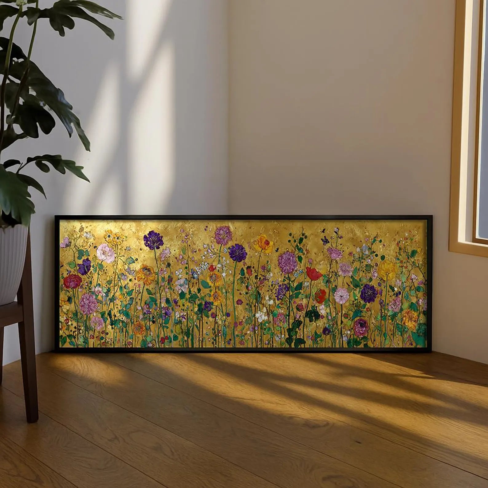 Endless Golden Meadow – Panoramic Wildflower Oil Painting#yy721156