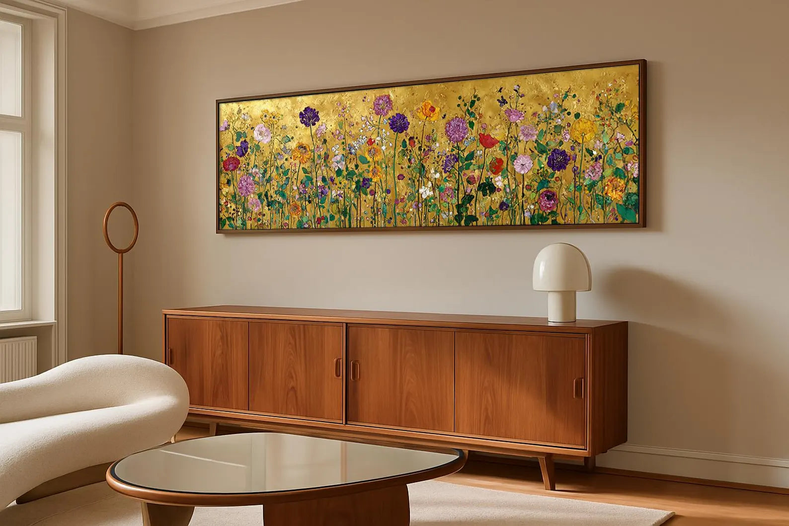 Endless Golden Meadow – Panoramic Wildflower Oil Painting#yy721156