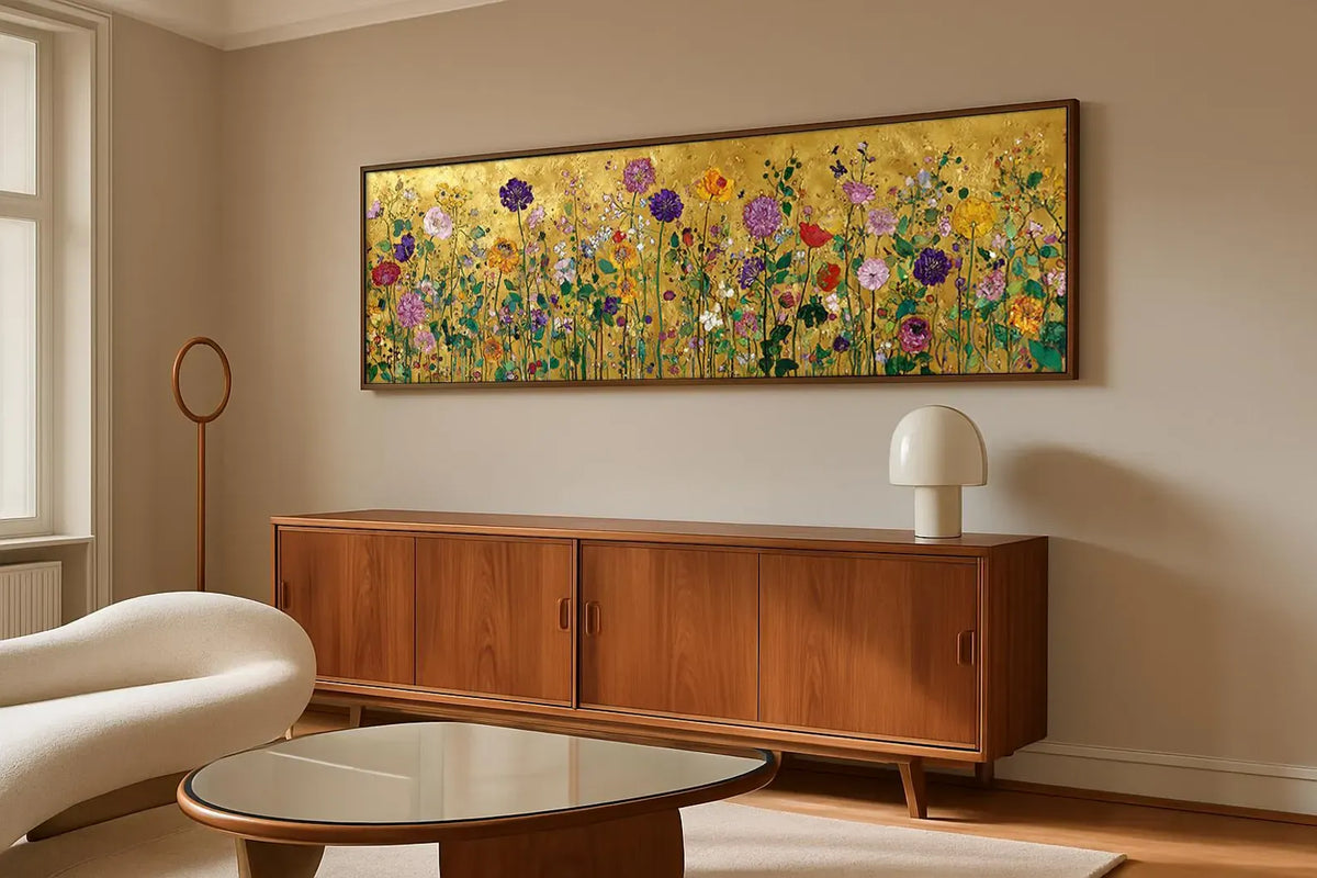 Endless Golden Meadow – Panoramic Wildflower Oil Painting#yy721156