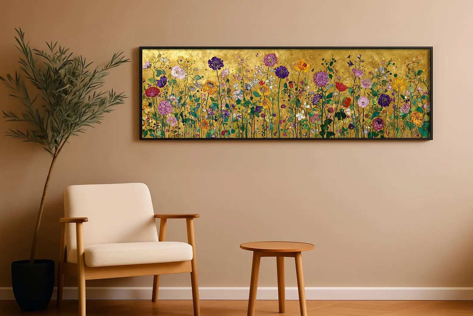Endless Golden Meadow – Panoramic Wildflower Oil Painting#yy721156