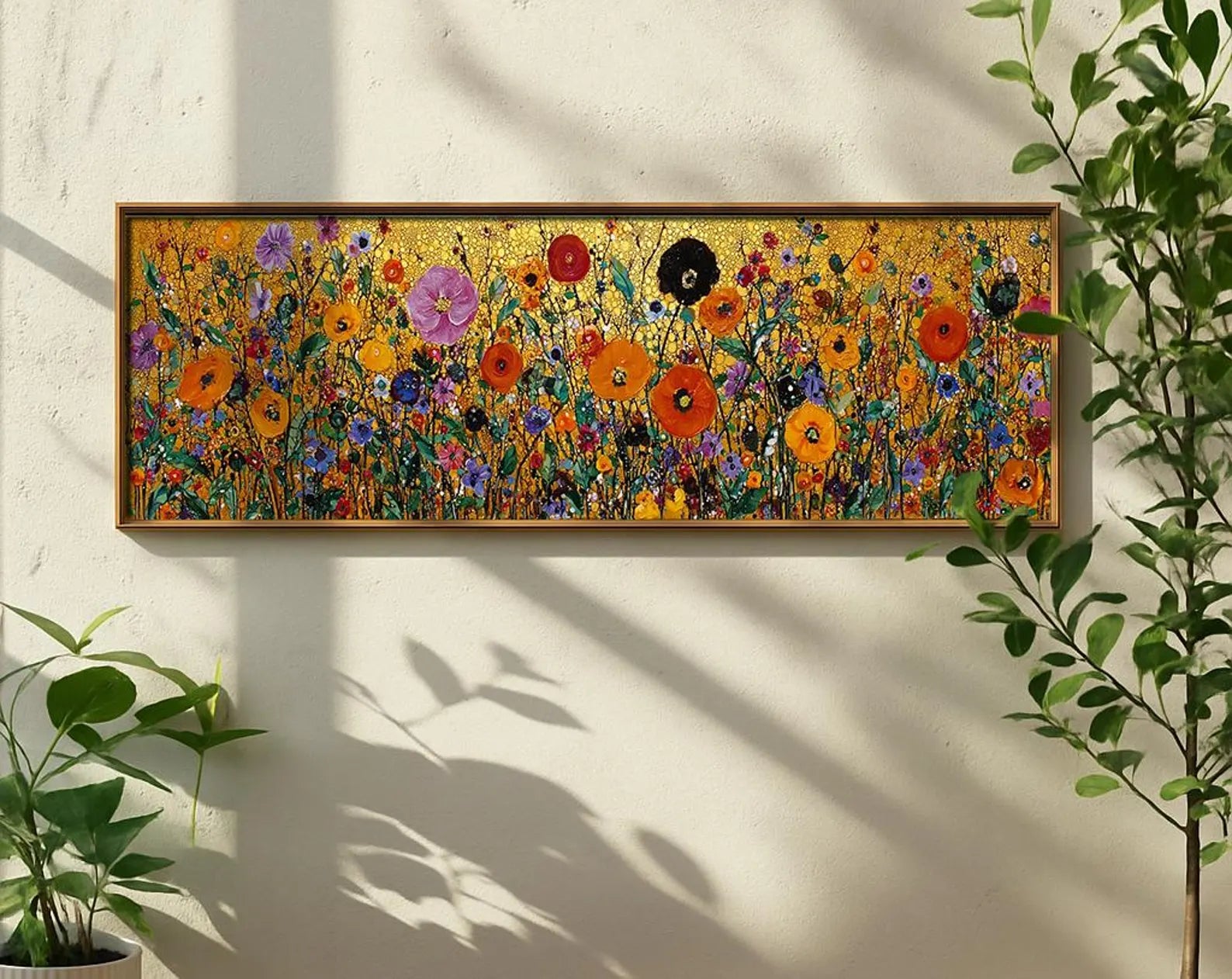 Golden Wildflower Tapestry – Panoramic Floral Oil Painting#yy721157