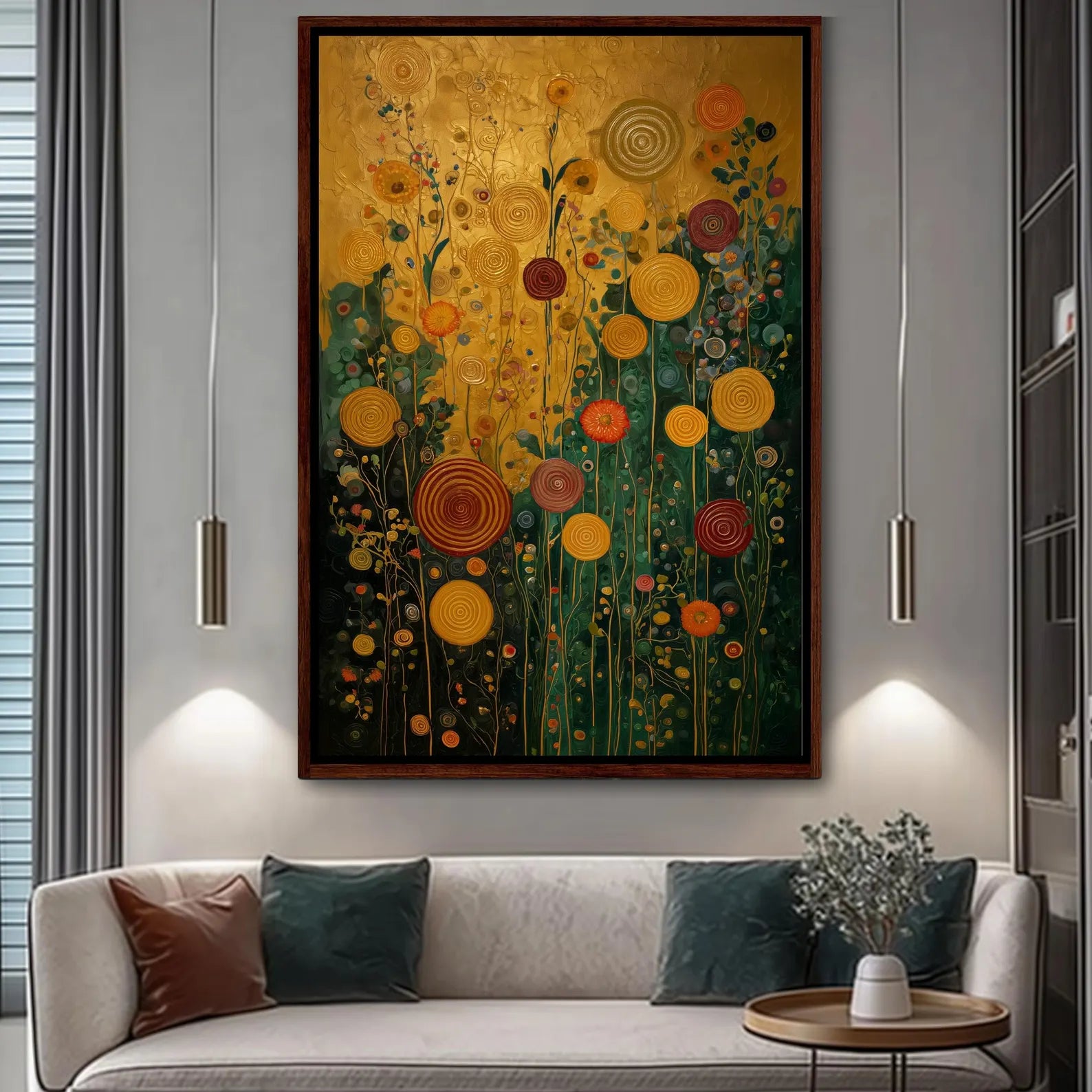 Golden Floral Wall Art – Botanical Garden Canvas Painting#yy721169