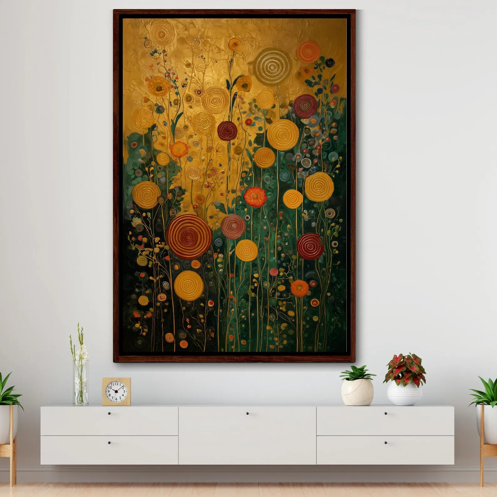 Golden Floral Wall Art – Botanical Garden Canvas Painting#yy721169