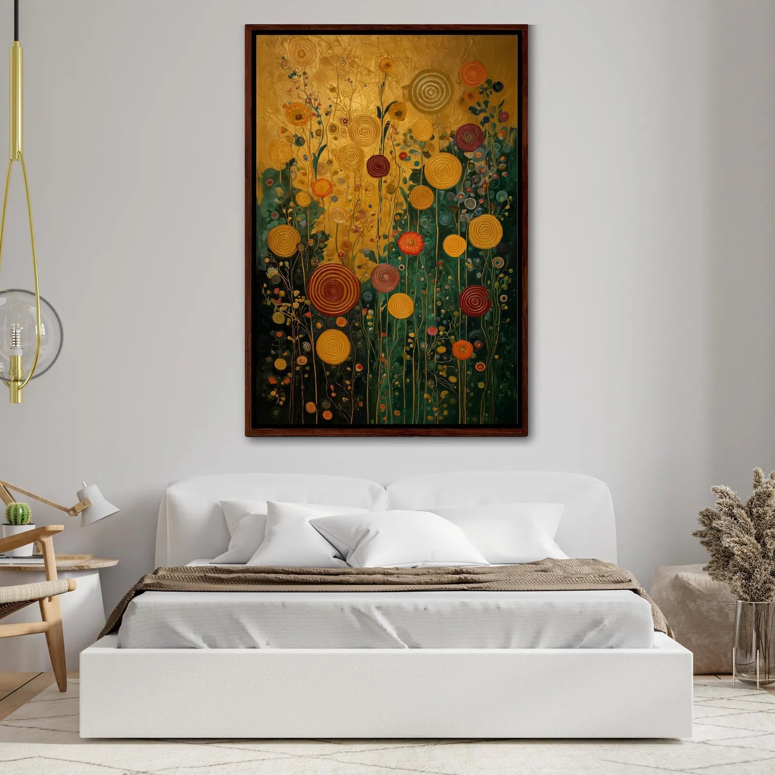 Golden Floral Wall Art – Botanical Garden Canvas Painting#yy721169