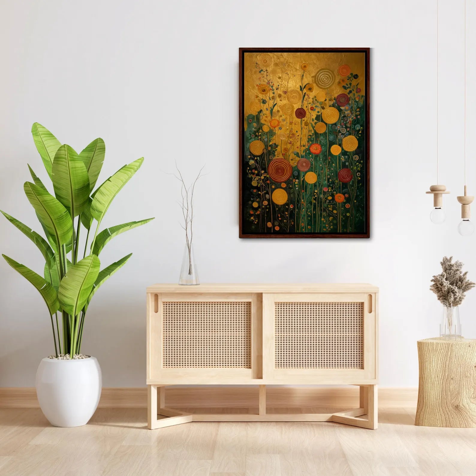 Golden Floral Wall Art – Botanical Garden Canvas Painting#yy721169