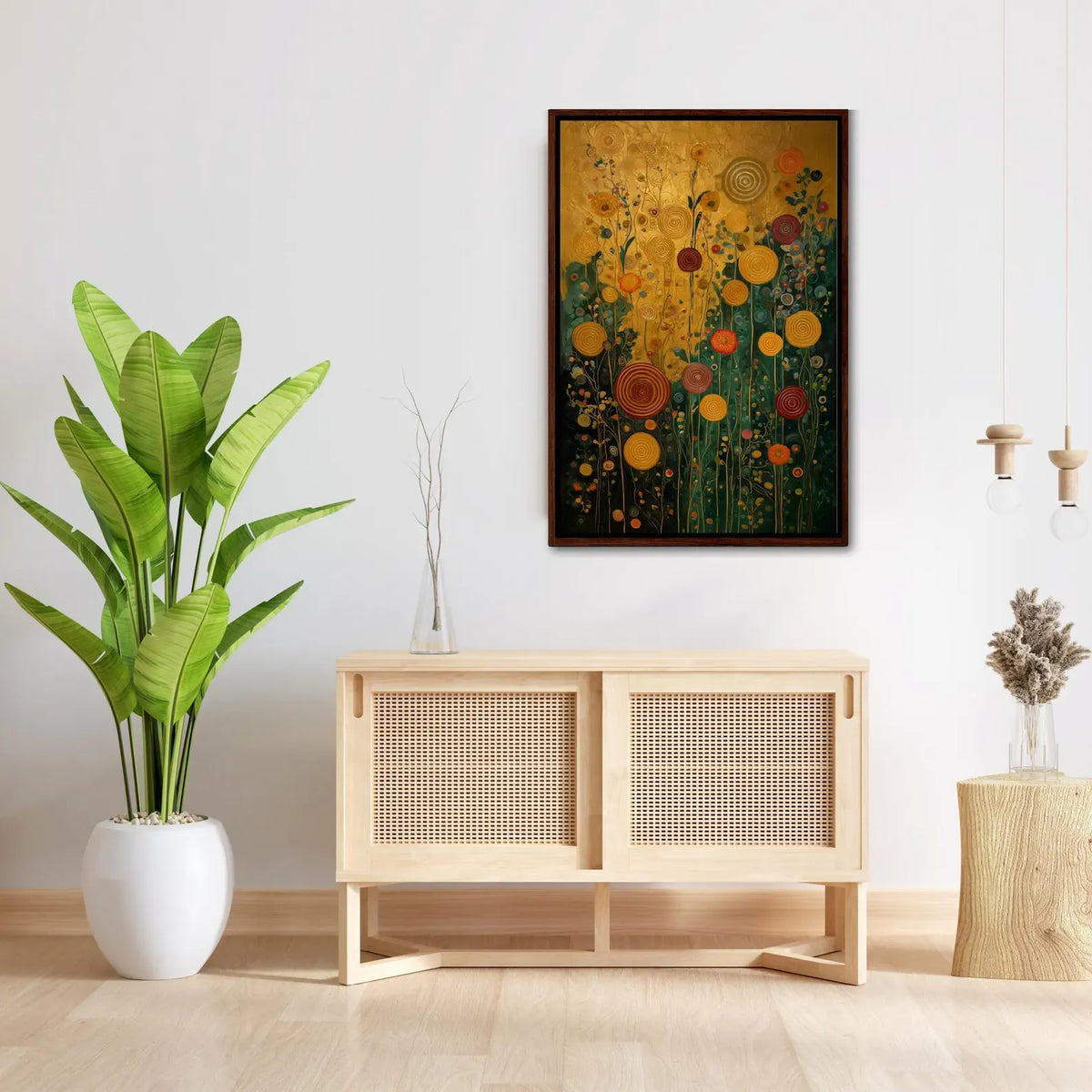 Golden Floral Wall Art – Botanical Garden Canvas Painting#yy721169