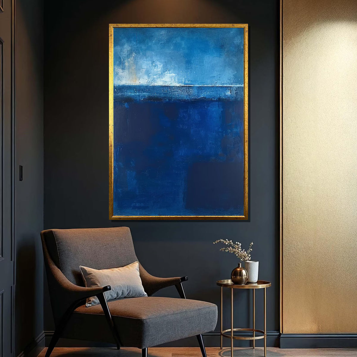 Blue Abstract Wall Art – Modern Ocean Texture Canvas Painting#yy7271