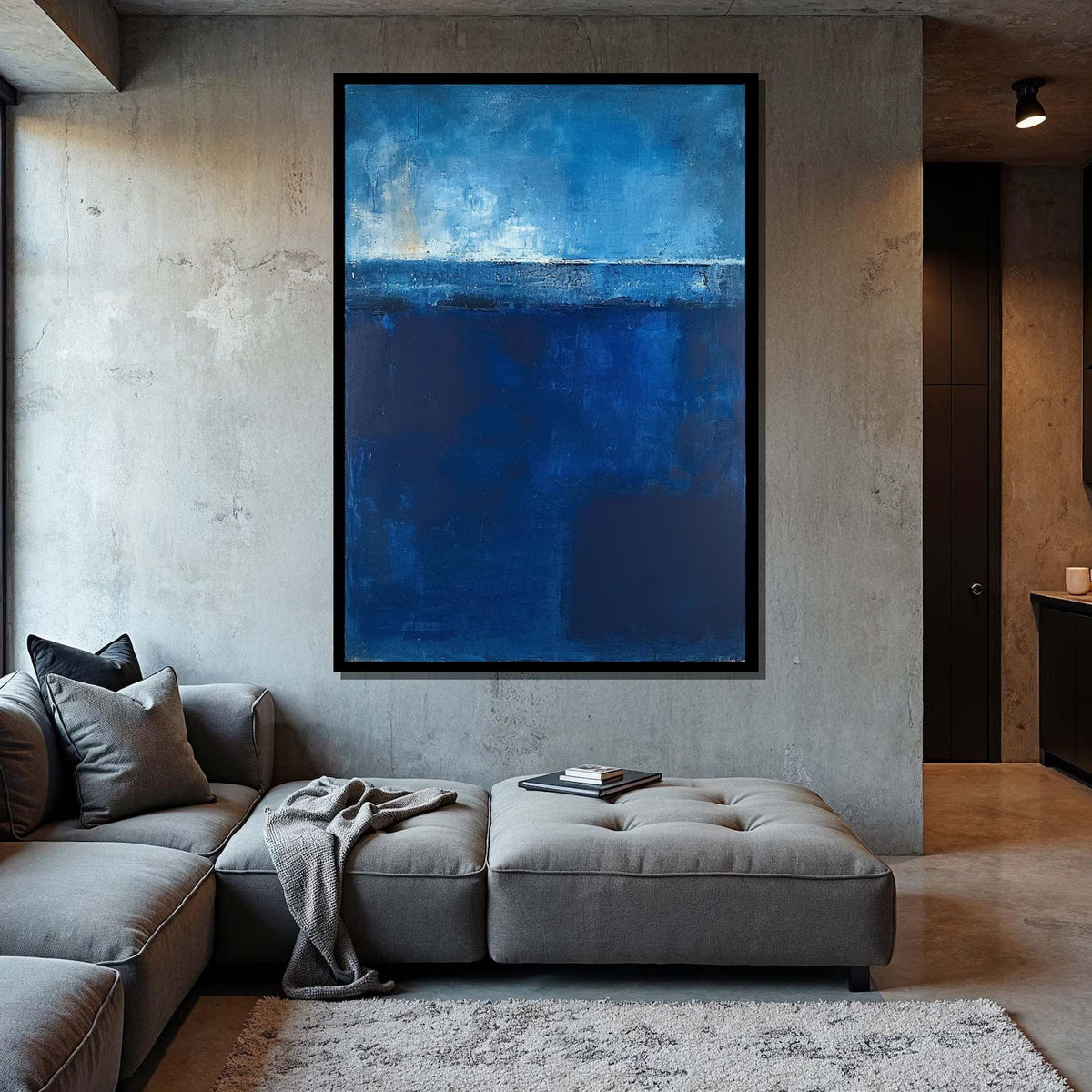 Blue Abstract Wall Art – Modern Ocean Texture Canvas Painting#yy7271