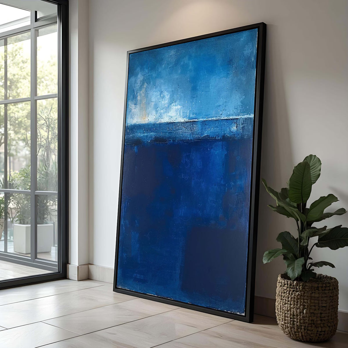 Blue Abstract Wall Art – Modern Ocean Texture Canvas Painting#yy7271