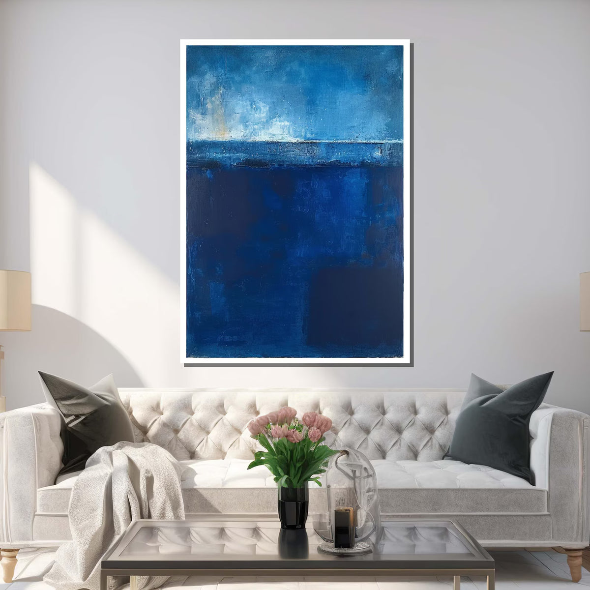 Blue Abstract Wall Art – Modern Ocean Texture Canvas Painting#yy7271