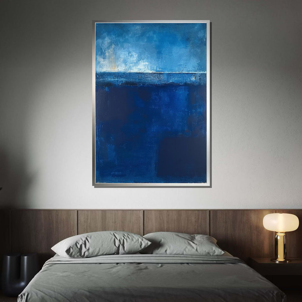 Blue Abstract Wall Art – Modern Ocean Texture Canvas Painting#yy7271