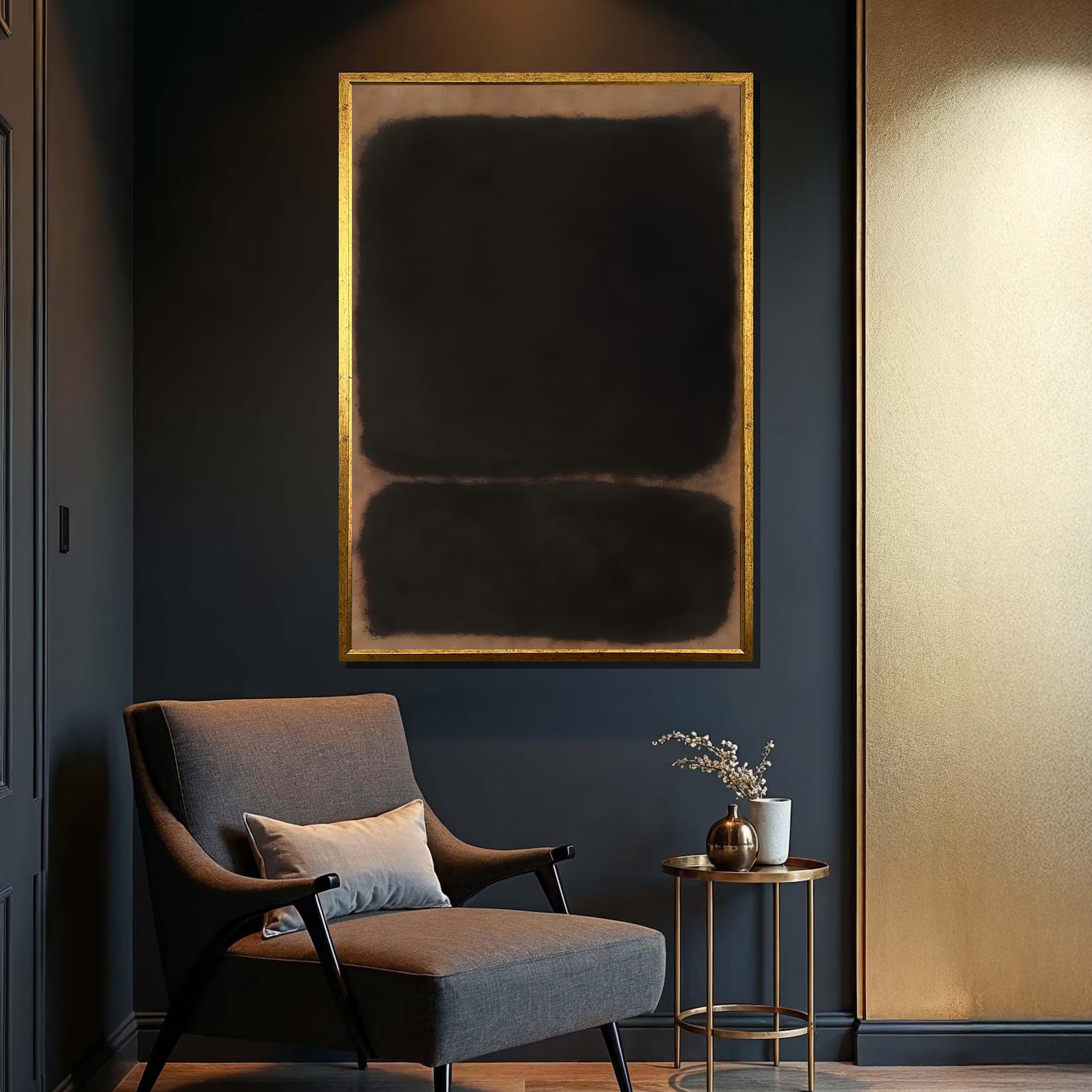 Black Abstract Wall Art – Minimalist Dark Canvas Painting#yy7272