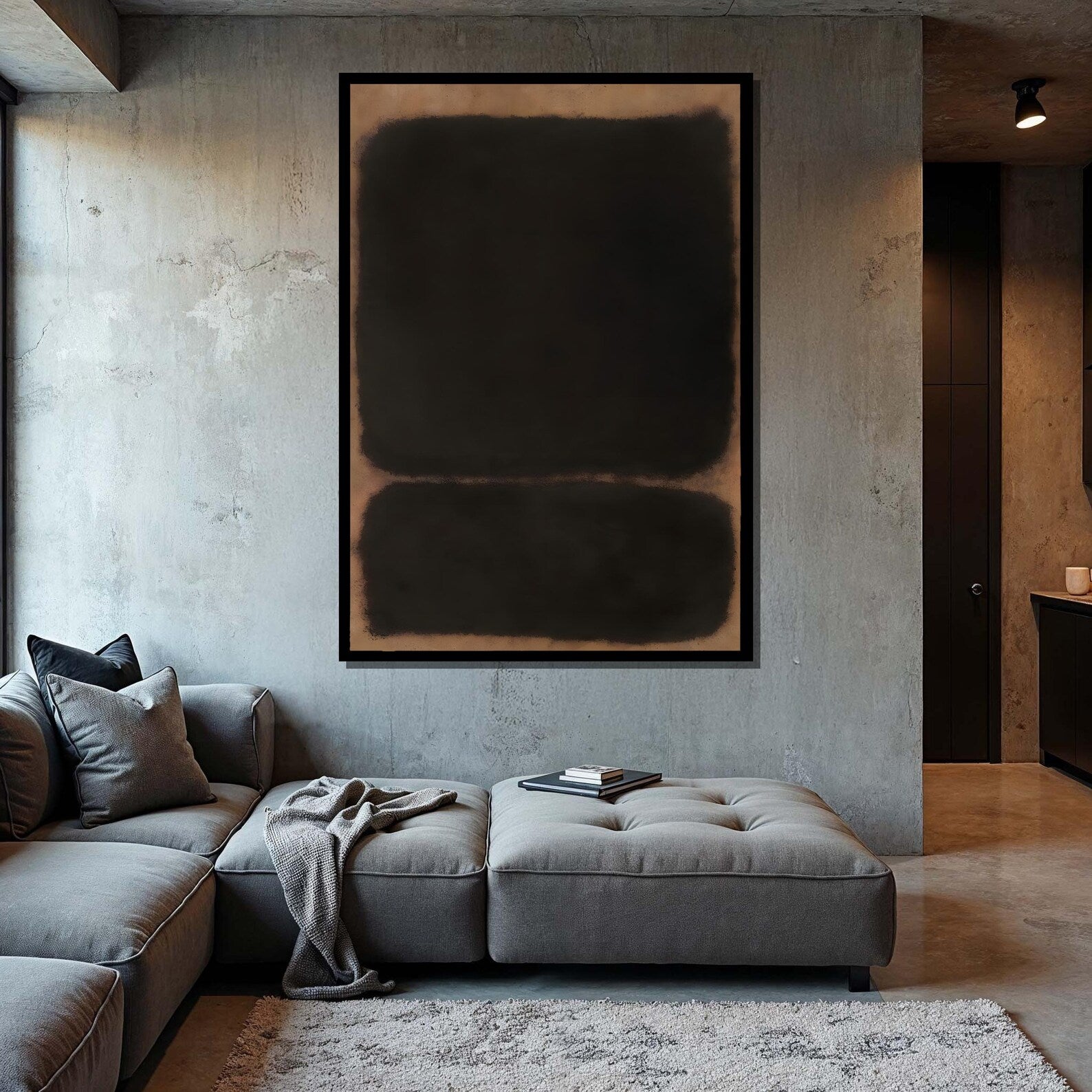 Black Abstract Wall Art – Minimalist Dark Canvas Painting#yy7272