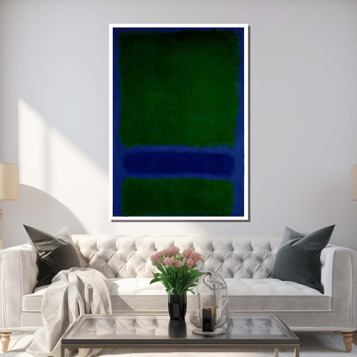 Deep Green Abstract Wall Art – Minimalist Modern Canvas Painting#yy7273
