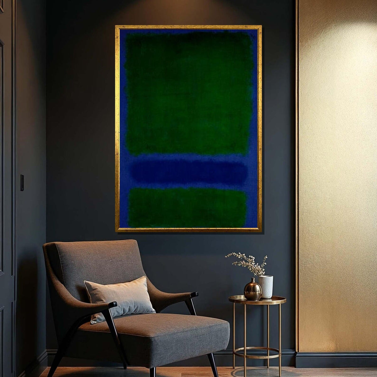 Deep Green Abstract Wall Art – Minimalist Modern Canvas Painting#yy7273