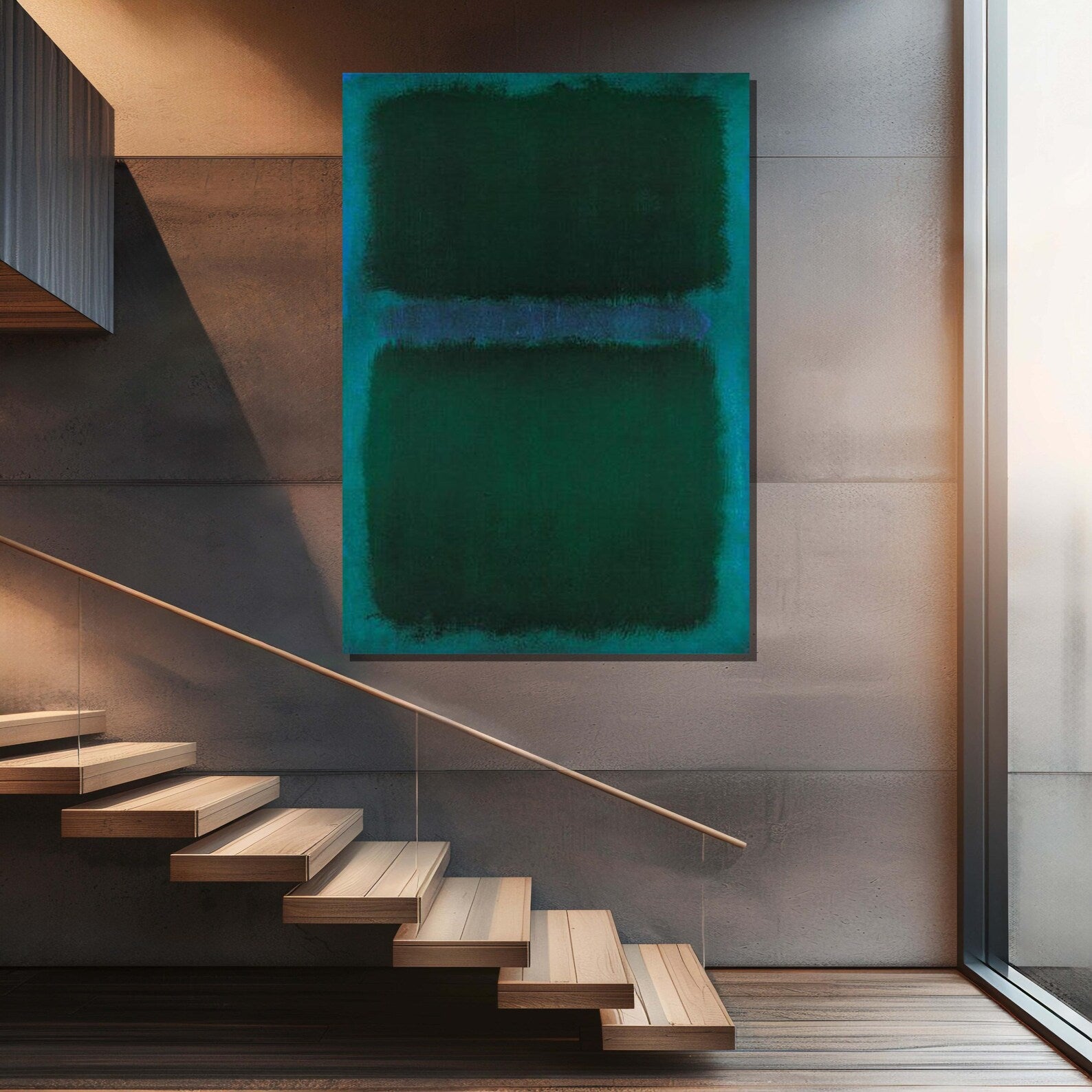 Dark Green Abstract Wall Art – Minimalist Modern Canvas Painting#yy7274