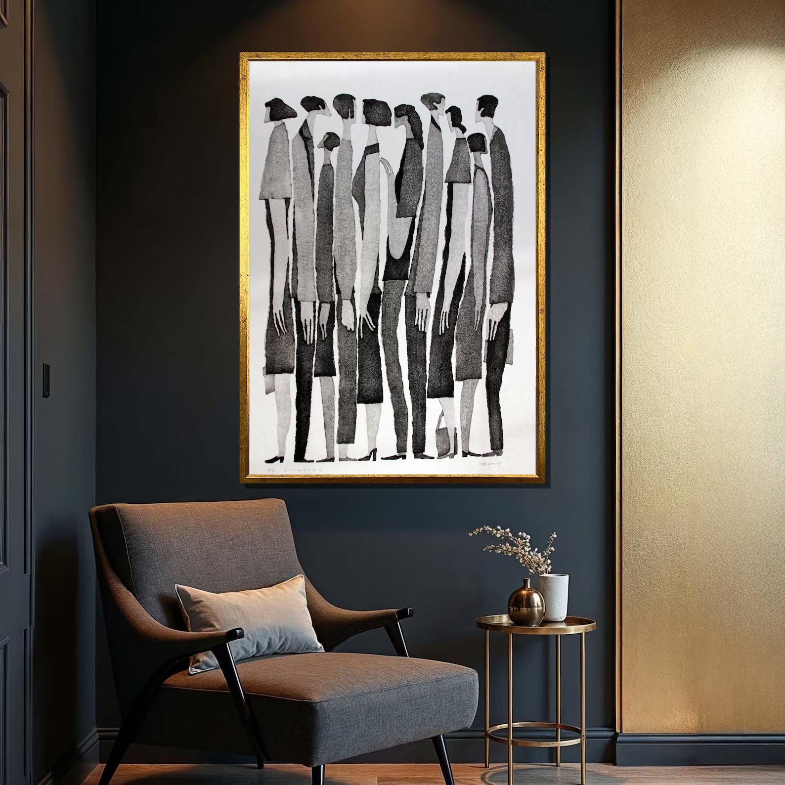 Minimalist Figure Wall Art – Black White Abstract Canvas Painting#yy7275
