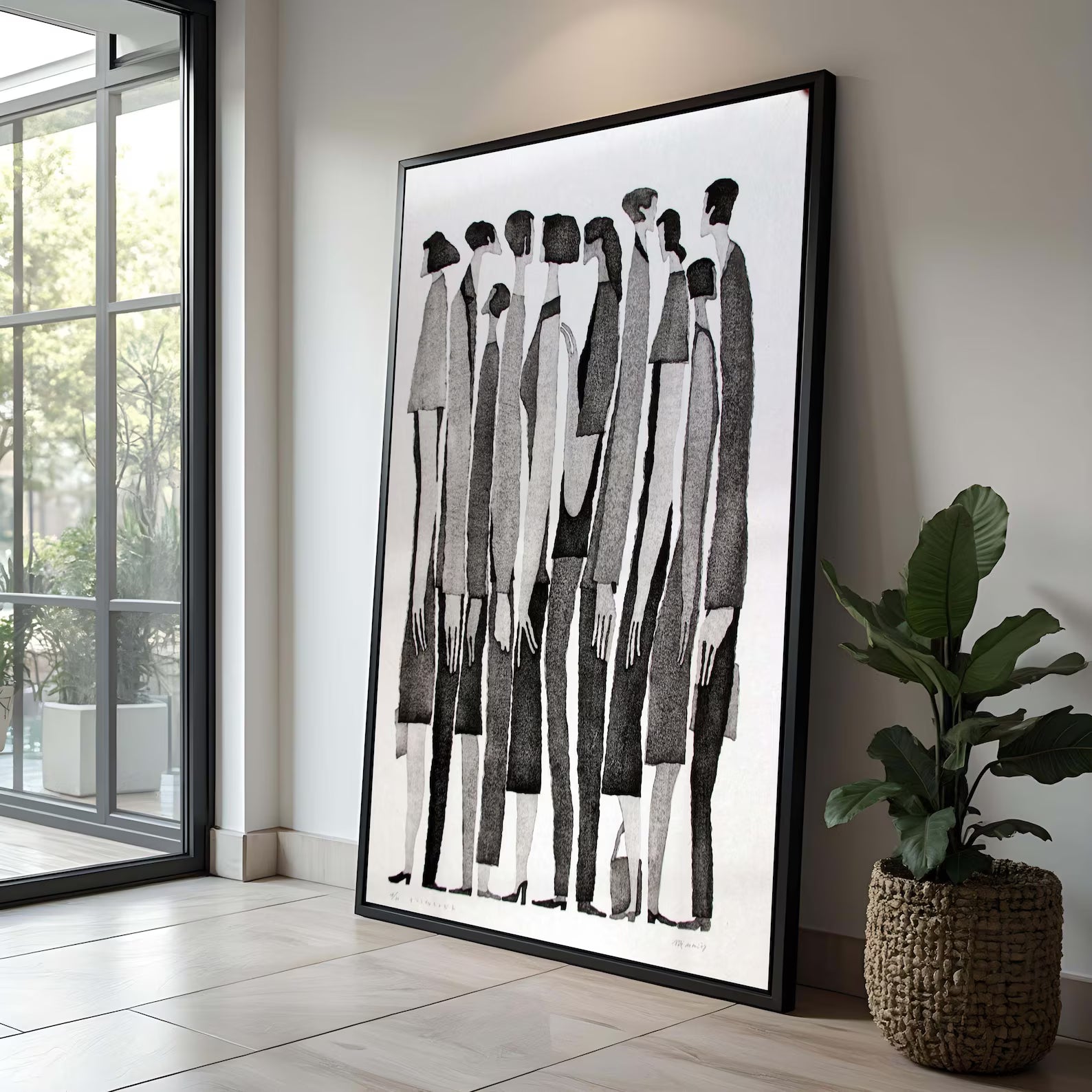 Minimalist Figure Wall Art – Black White Abstract Canvas Painting#yy7275