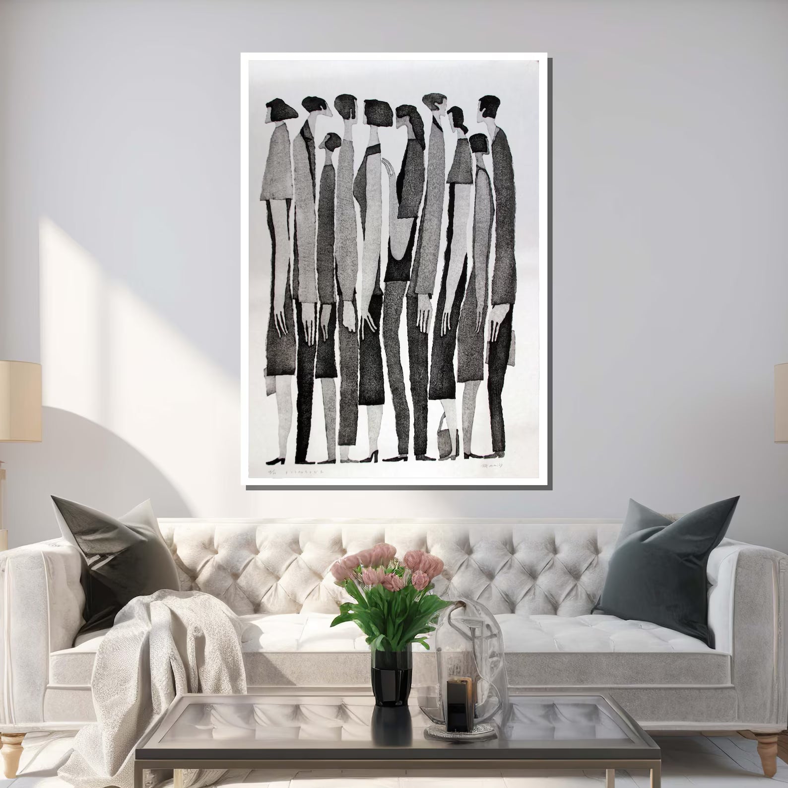 Minimalist Figure Wall Art – Black White Abstract Canvas Painting#yy7275
