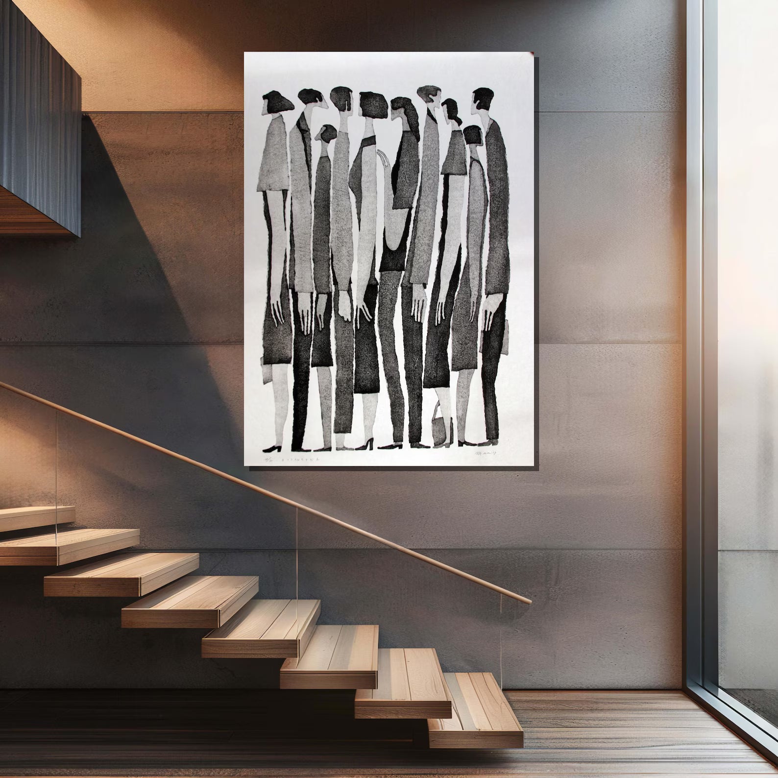 Minimalist Figure Wall Art – Black White Abstract Canvas Painting#yy7275