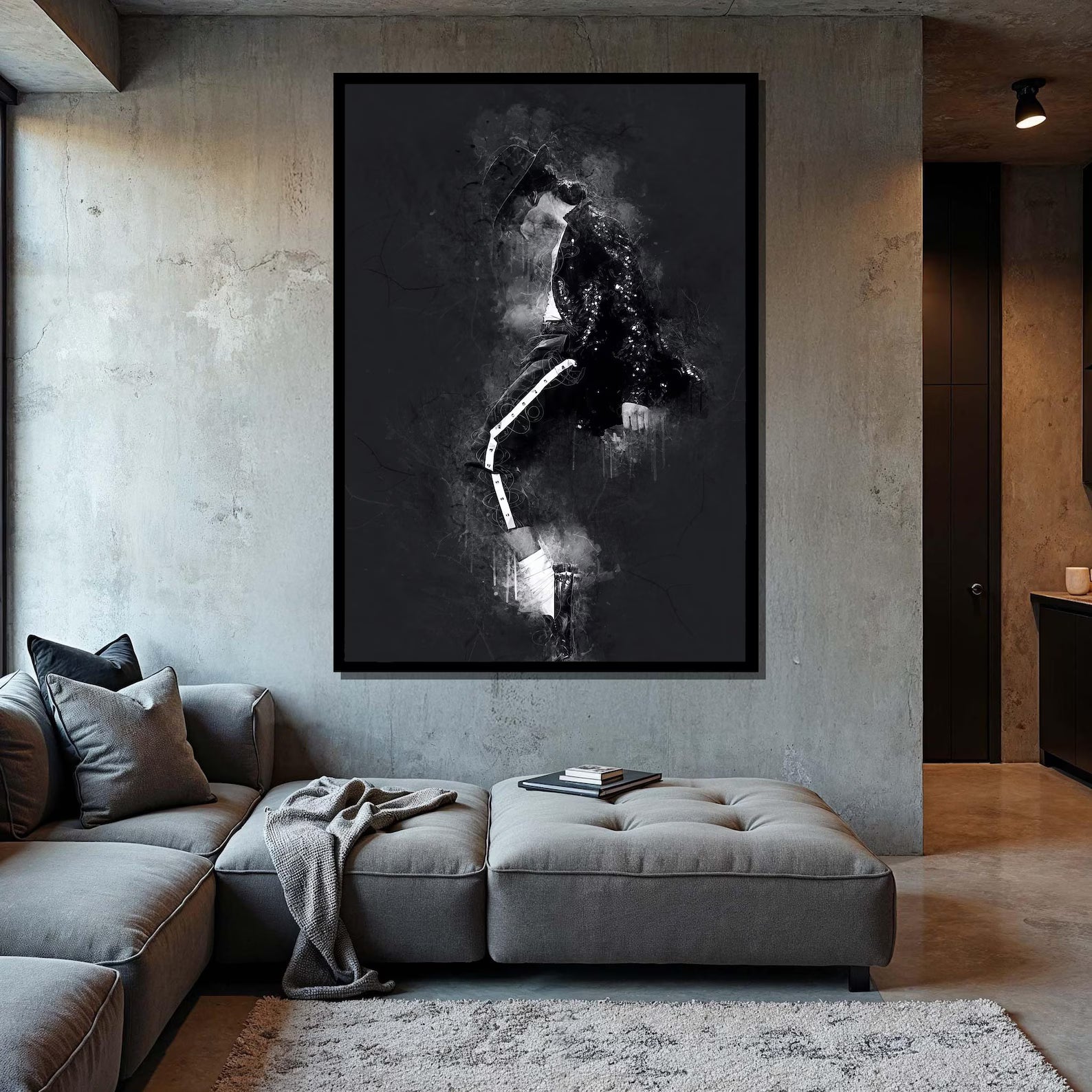 Dark Abstract Figure Wall Art – Black White Modern Canvas Painting#yy7276